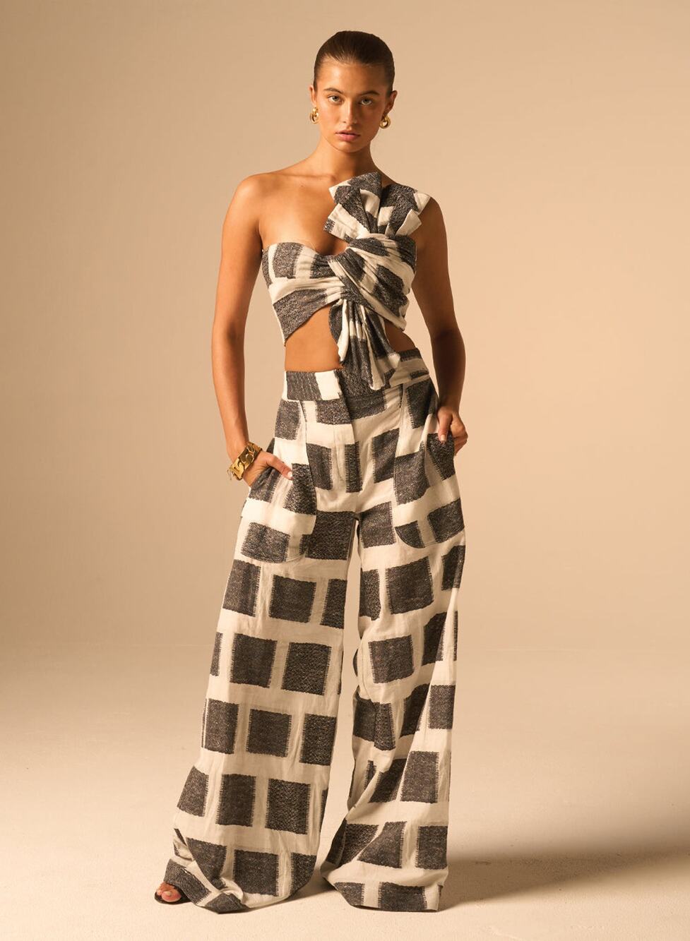JBQ The Label Oslo Pant 2.0 Wide Leg Linen Checked Resort Vacation Summer S